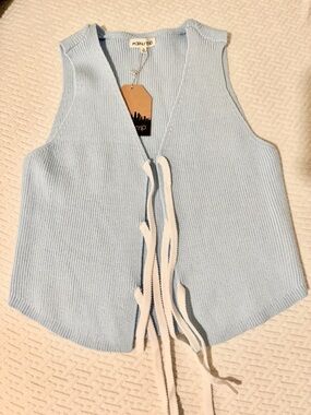 Light Blue Knit Tie-Front Vest
